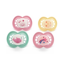 MAM Original Day & Night Soothers | 18-36 Months | 4 Pack | Includes 2X Glow in The Dark Dummies | Orthodontic Design | Baby Accessories | Pink (Various Designs)