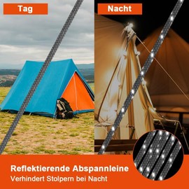 Pack of 4 4 mm Reflective Guy Ropes Rope with Rope Tensioner, 4 m Rope Ratchet Tent Cord Luminous, Adjustable Nylon Cord Tensioner Camping Cord Storm Band for Awning Washing Line