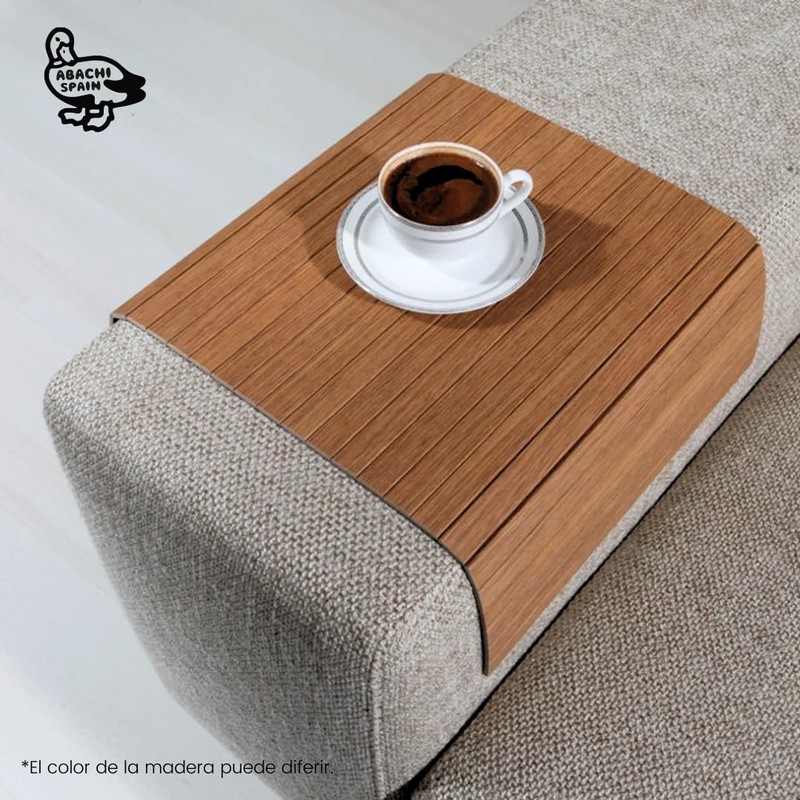 ABACHI WOOD Natural Wood Sofa Tray Heat Resistant Drink Snack