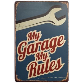 JIMOWANG My Garage My Rules RVintage Metal Signs for Cafes Bars Pubs Shop Wall Decorative Funny Retro Signs 8 x 12 Inch