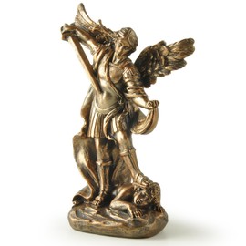 PlentifulHome 5.32'' Tall St Michael Statue, Archangel Michael Sculpture, San Miguel Arcangel Figurine, Religious Collectible Angel Artwork (Bronze)