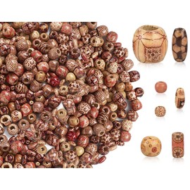 KAPSING Pack of 400 Natural Wooden Beads, Natural Wooden Beads with 7 Sizes, Natural Oval Round Wooden Beads with Hole for Threading Spacer Beads for DIY Jewellery Making