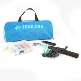 Kit de pesca con varilla, carrete, aparejos, ganchos, línea preenrollada, funda de transporte con cierre, barco/RV/coche/cabaña/cabaña