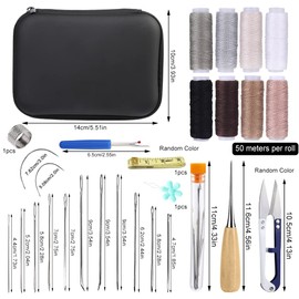 29 Pcs Leather Sewing Thread Kit, Leather Upholstery Repair Kit, Leather Working Tools with Sewing Needles, Curved Needles, Sewing Awl, Seam Ripper, Sewing Kit for Beginners Professionals DIY