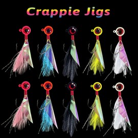 Bombite Crappie Jigs Crappie Bait,Hand-Tied Crappie Jig Heads with Rainbow Skin Feather,Crappie Fishing Lures Kit for Bass Crappie Walleye Panfish Sunfish 1/16oz