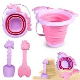 FALUCKYY Beach Toys Set for Kids,Foldable Bucket Beach Toy Set,Beach Toys & Bucket and Spade,Unicorn Kids Beach Sand Bucket Set Sand Toys,Beach Playset Kids Gift