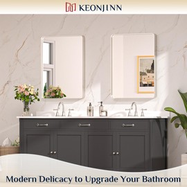 Keonjinn 22 x 30 Brushed Nickel Bathroom Mirrors for Over Sink, Rounded Rectangle Bathroom Vanity Mirror, Brushed Silver Framed Farmhouse Mirror, HD Tempered Glass Wall Mirror(Horizontal/Vertical)