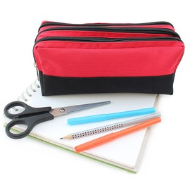 Fashion Stationery Big Capacity Pencil Case for Boys Kids Children's Large Black & Red Sporty Triple Pocket Pencil Cases Back to School Pouch with 3 Compartments for Teenagers