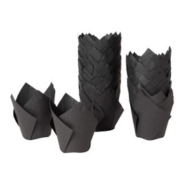 Black Tulip Cupcake Liners for Weddings and Birthday, Paper Baking Cups (100 Pack)