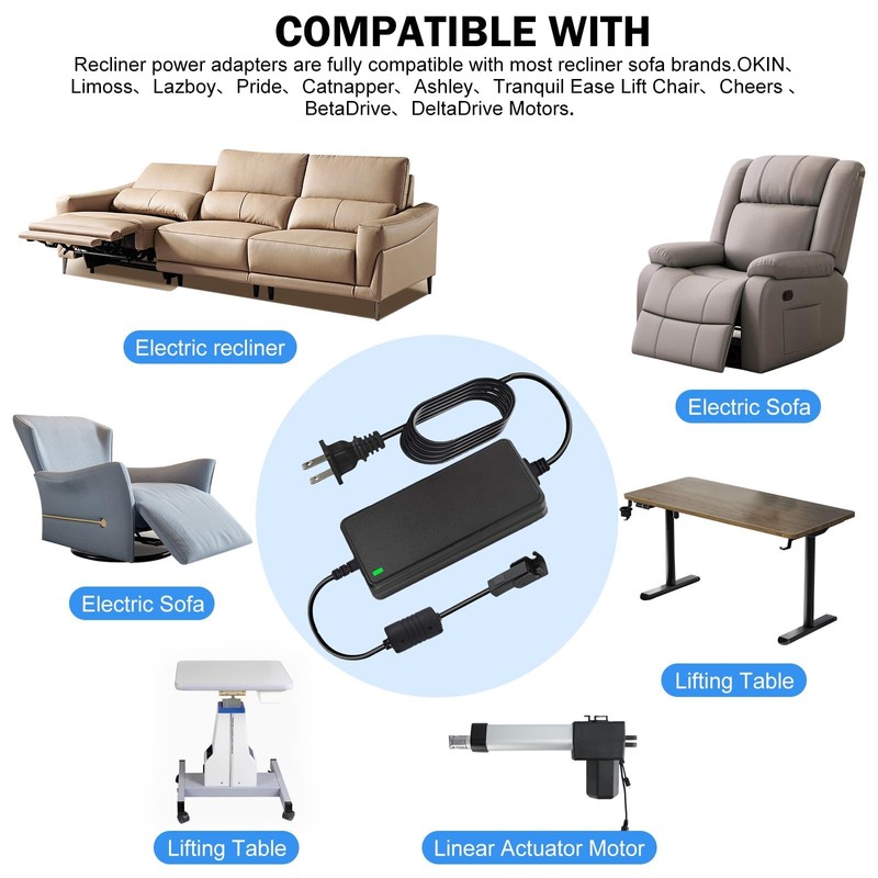 Universal Recliner Power Supply - AC/DC Switching Adapter, 2-Pin 29V