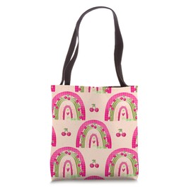 Cute Cherry Coquette Aesthetic Rainbow Pink Cherry Design Tote Bag