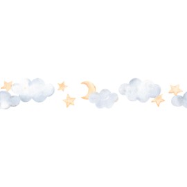 Arte cubiko Cenefa adherible nubes, luna y estrellas recámara infantil