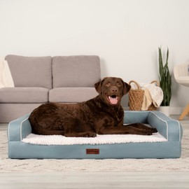 Furhaven Orthopedic Dog Sofa Bed – Memory Foam Couch with Bolsters, Textured Plush & Water-Resistant Cover, Washable Cover, Joint Support - Riverway, Jumbo