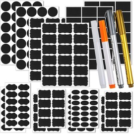 Hianjoo Pegatinas Pizarra 14 Piezas 218Pcs, Etiquetas Adhesivas Amovible Reutilizable 2 Marcador Permanente 2 Bolígrafo de Tiza Borrable para Decorar Especias Tarros Despensa Vino Cocina Hogar Oficina