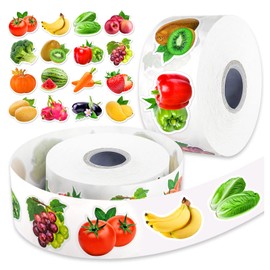 1200Pcs Fruit Vegetable Stickers, Cute 16 Styles Food Stickers for Kids, Colorful Waterproof Vegetable Sticker for Kids Teachers Classroom Rewards, Scrapbooking, DIY Crafts(2 Rolls)