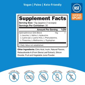 OptimalAmino Amino Acid Powder | 99% Utilized Essential Amino Acid (EAA) Supplement | Pre/Post Workout & Muscle Recovery | NSF for Sport Certified | Tangerine Flavor
