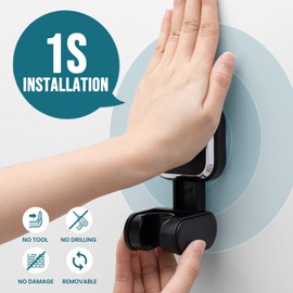 TAILI Shower Head Holder Suction, Handheld Shower Head Bracket, Height Angle Adjustable Wall Mounted, Bathroom Showerhead Holder Removable No Drilling Waterproof, Square Suction Cup, Black