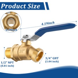 Brass 1/2" Hose Bib, Heavy Duty Outdoor Faucet, Lead-Free Outdoor Spigot 3/4" GHT Outlet x 1/2" NPT Inlet, High Flow Water Spigot with 2 Washers and 1 Teflon Tape