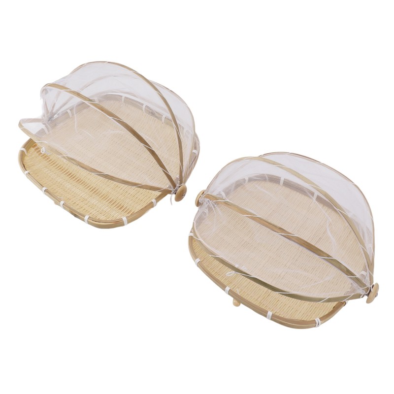 2Pcs Food Serving Tent Basket Fly Skeeter Insect Resistant Bamboo