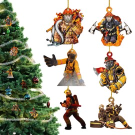 UOY Christmas Tree Fireman Acrylic Ornaments, Pack of 6 Fireman Christmas Decorations Fireman Christmas Tree Pendant Fireman for Wall Windows, Tree