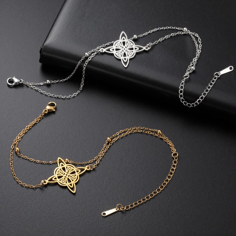 TEAMER Adjustable Witches Knot Bracelet Stainless Steel Dainty Double Layer