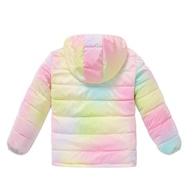 Lovekider Girls Puffer Jacket Size 4-5 Novelty Colorful Warm Shiny Coat with Pocket Waterproof Fashion Down-alternative Outwear Metallic Rainbow Jacket with Package Bag