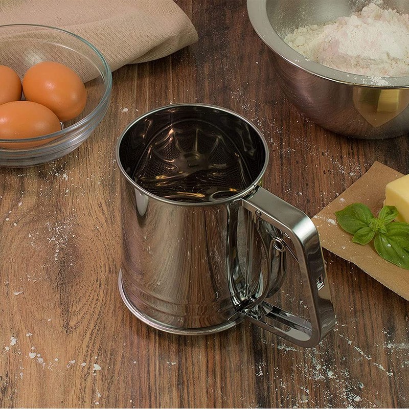ANCLLO Hand Squeeze Fine Mesh Flour Sifter - Stainless Steel