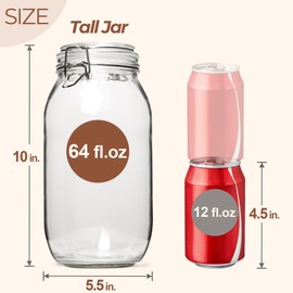 ComSaf Large Glass Jars with Lid 64 oz, Large Mason Jars Set of 3, Glass Canisters with Airtight Lids, Half Gallon Canning Jars with Seal Wire Clip Fastening for Kitchen, Pickle, Flour, Sugar, Cereal