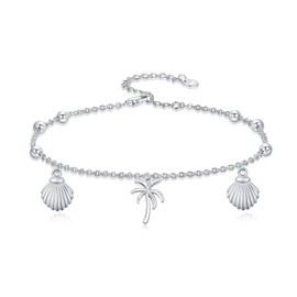 POTOPYY Shell Anklet for Women Sterling Silver Palm Tree Anklet Summer Beach Jewelry Christmas Gifts for Women Wife Sister Daughter Friend