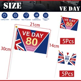 10Pcs Small VE Day 80th Anniversary Flag on Sticks Flags,VE Day Flags Hand Held Mini Stick Flag Decorations for 2025 VE Day 80th Anniversary Flag Hand Wave Flags Celebration Flag 80 Years Decoration