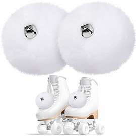 Sumind 2 Pieces Roller Skate Pom Poms with Bells for Women Girls Princess Fluffy Tie-on Roller Skate Pom Poms Fuzzy Pom Poms for Quad Roller Skate Accessories (White,8 cm)