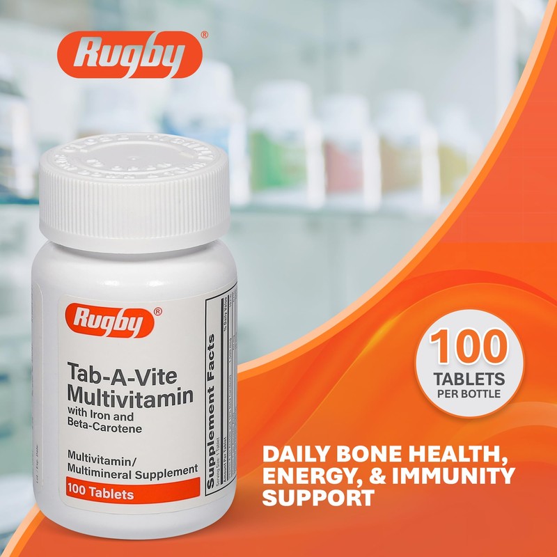 Rugby Tab-A-Vite Multivitamin with Iron and Beta-Carotene - Daily Multivitamin