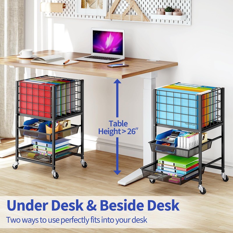 TOOLF 3-Tier Rolling File Cart, Metal Storage Drawer Cart with