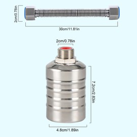 1/2 Inch Float Valve for Water Tank Pool, 304 Stainless Steel Automatic Float Valve, Water Level Control Valve, Level Is Maintained Constant, With Sealing Tape & Corrugated Pipe (Water Intake)