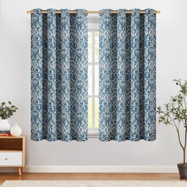 jinchan Room Darkening Curtains for Bedroom Blue Damask Patterned Curtains 63 Inch Length for Living Room Linen Textured Vintage Drapes Medallion Window Treatments Grommet Top 2 Panels Set