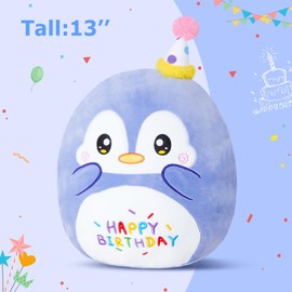 CozyWorld 13“ Birthday Penguin Plush Pillow,Soft Penguin Plushies Pillow Toys,Penguin Stuffed Animal,Cute Penguin Plush Happy Birthday Plush Toy Gifts for Kids & Birthday Party Decor