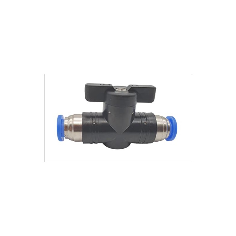 Shut-off valve with 12 mm plug-in connector, pneumatic connector, push