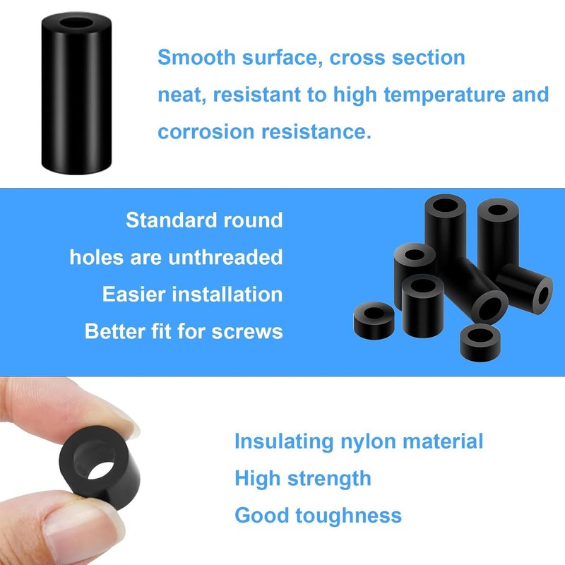 Nylon Plastic Spacers, Black Nylon BS Round Spacer Washer Assortment
