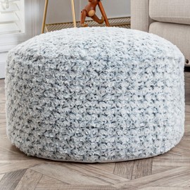 Asuprui Grey Pouf Ottoman Unstuffed Foot Rest 20x20x12 Inches Round Ottoman Pouf NO Filler Floor Poof Bean Bag Chair Foldable Floor Chair Storage for Living Room Bedroom Light Grey Cover ONLY