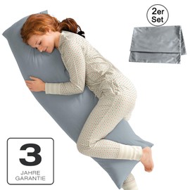 Soifox Side Sleeper Pillowcases, 40 x 145 cm, Set of 2, Grey, with Zip, 100% Microfiber, Resistant and Hypoallergenic