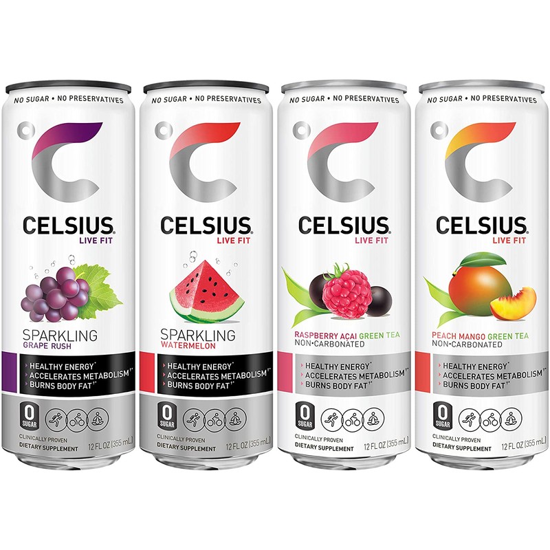 CELSIUS Fitness Drink 4-Flavor Variety Pack, Zero Sugar, 12oz. Slim