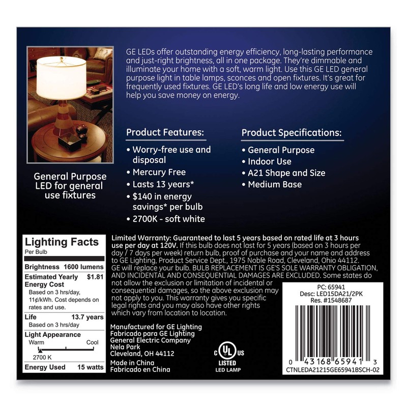GE Dimmable LED Light Bulbs, A21 General Purpose (100 Watt