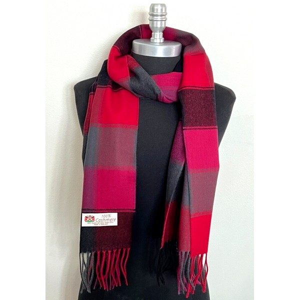 Unbranded Winter Warm 100% CASHMERE Scarf Wrap Plaid Black/Gray/Ber