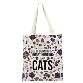 JTOUK Ghost Hunting Gift Paranormal Gift Easily Distracted By Ghost Hunting And Cats Travel Tote Bag (By Ghost Hunting Tote EU)