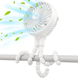 GUSGU Stroller Fan with Flexible Tripod Clip on for Baby (White)