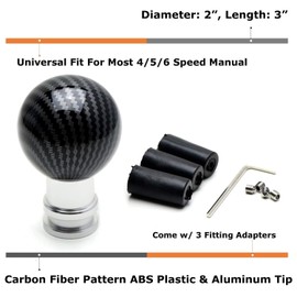 iJDMTOY Glossy Black Carbon Fiber Finish Ball Type Gear Shift Knob w/Silver Cylinder Base Universal Fit Most Car 6-Speed, 5-Speed, 4-Speed Manual or Automatic, etc