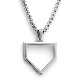 FlowX Jewelry Home Plate Pendant Necklace - Baseball Chain (24", Black)