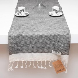 Smyrna Turkish Cotton Original Turkish Table Runner Vintage Series |15 x 108 Inches | Vintage Farmhouse Table Runners for Home Dining Table Decor and Bohemian Wedding Decoration (Dark Gray, 15 x 108)