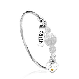 Oneress Faith Bangle Bracelet Stainless Steel Religious CSPB Cross Jesus Bangle Bracelets for Women Teen Girls Y4231(Steel-Heart Mountain)