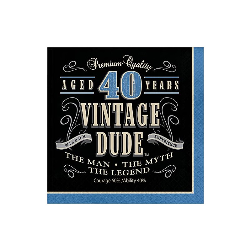 Creative Converting 664067 16 Count Vintage Dude 40th Birthday Lunch